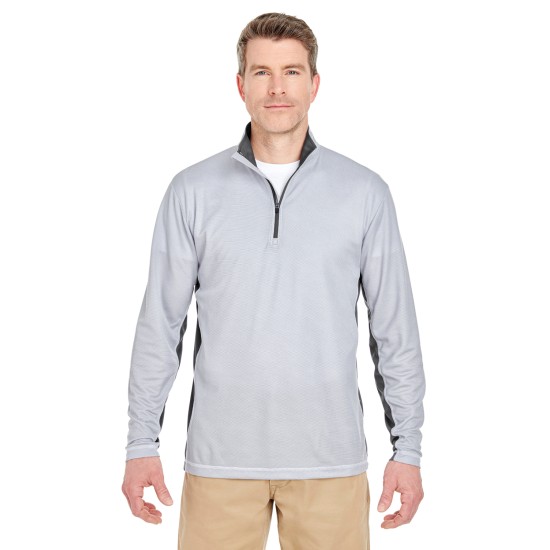 UltraClub - Adult Two-Tone Keyhole Mesh Quarter-Zip Pullover