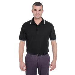 UltraClub - Men's Short-Sleeve Whisper Piqué Polo with Tipped Collar and Cuffs