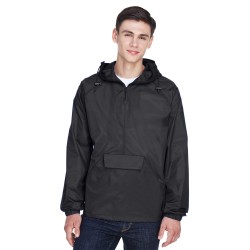 UltraClub - Adult Quarter-Zip Hooded Pullover Pack-Away Jacket