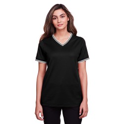 Ladies' CrownLux Performance Plaited Tipped V-Neck Polo