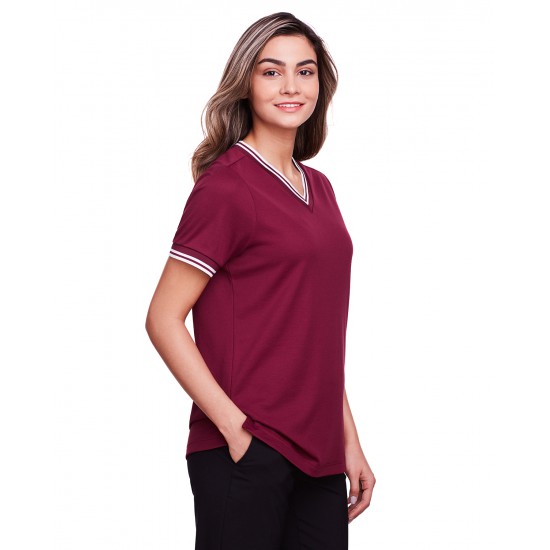 Ladies' CrownLux Performance Plaited Tipped V-Neck Polo