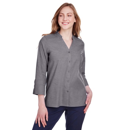 Ladies' Crown Collection Stretch Pinpoint Chambray 3/4 Sleeve Blouse