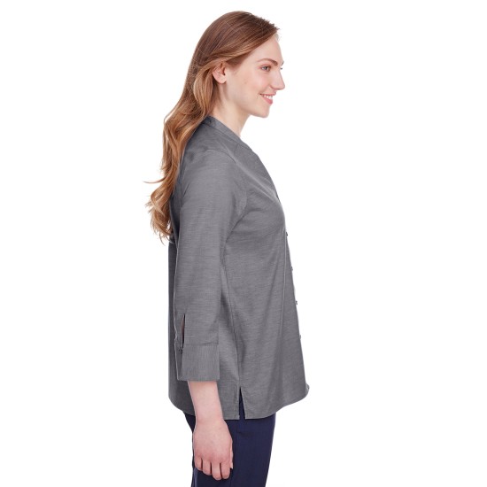 Ladies' Crown Collection Stretch Pinpoint Chambray 3/4 Sleeve Blouse