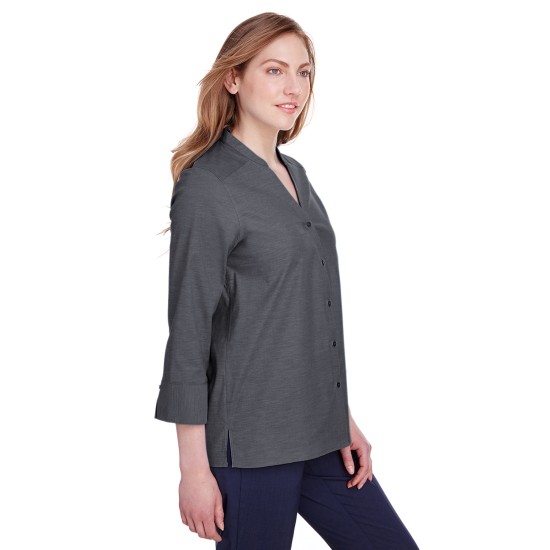 Ladies' Crown Collection Stretch Pinpoint Chambray 3/4 Sleeve Blouse