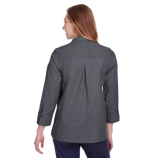 Ladies' Crown Collection Stretch Pinpoint Chambray 3/4 Sleeve Blouse