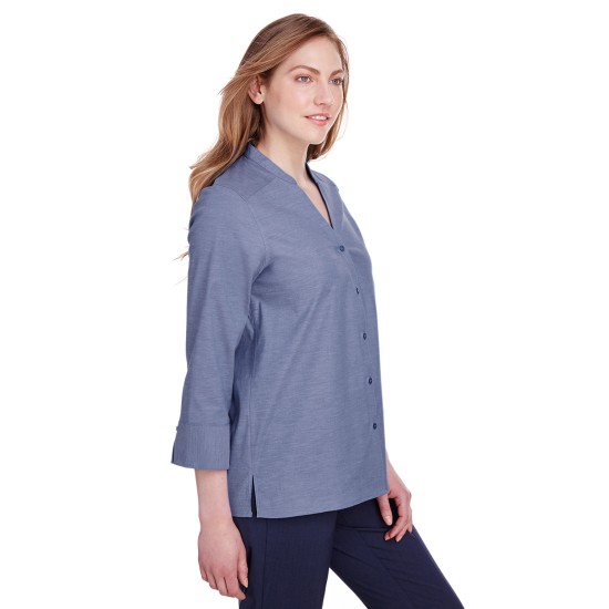 Ladies' Crown Collection Stretch Pinpoint Chambray 3/4 Sleeve Blouse