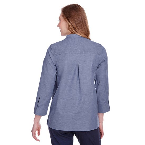 Ladies' Crown Collection Stretch Pinpoint Chambray 3/4 Sleeve Blouse