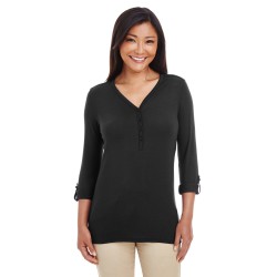 Ladies' Perfect Fit Y-Placket Convertible Sleeve Knit Top