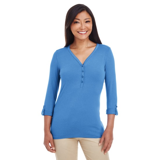 Ladies' Perfect Fit Y-Placket Convertible Sleeve Knit Top