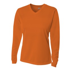 A4 - Ladies' Birds-Eye Mesh Long Sleeve V-Neck T-Shirt