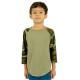 Youth 6 oz., 3/4-Sleeve Camo Raglan T-Shirt