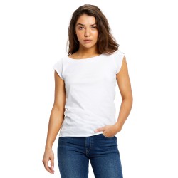 Ladies' 3.8 oz. Cap Sleeve Raw Edge Open Neck