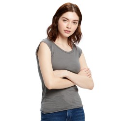 Ladies' 3.8 oz. Cap Sleeve Raw Edge Open Neck