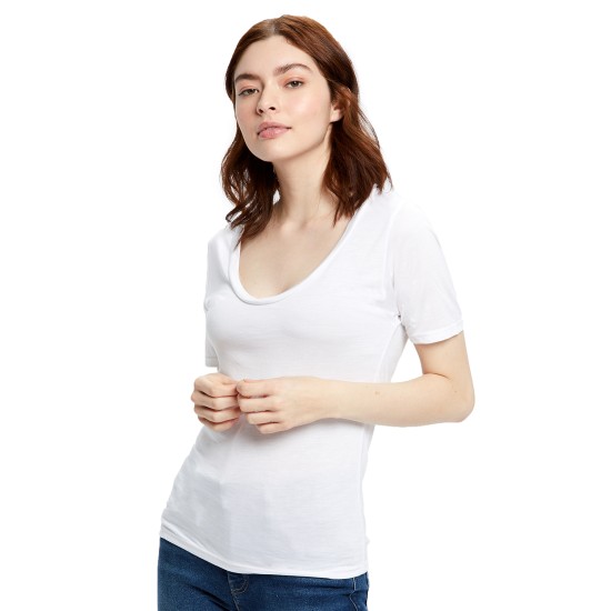 Ladies' Short-Sleeve Deep Scoop Neck Blouse