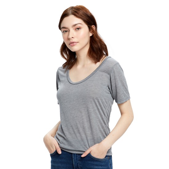 Ladies' Short-Sleeve Deep Scoop Neck Blouse