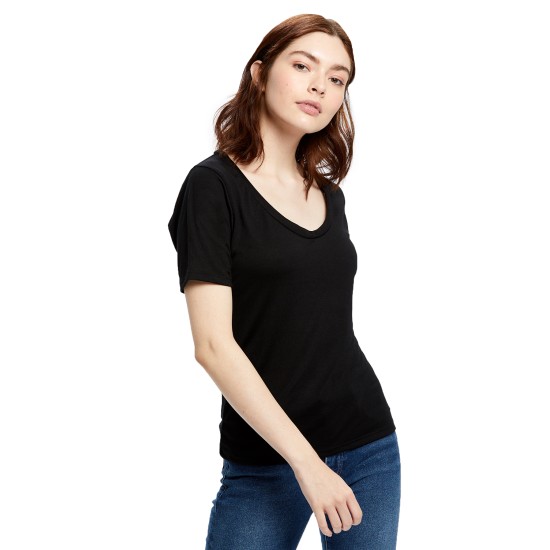 Ladies' Short-Sleeve Deep Scoop Neck Blouse