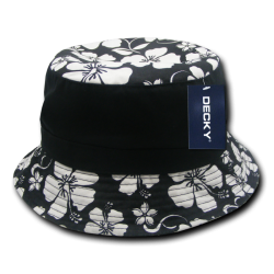 Floral Brim Polo Bucket Hat, Black