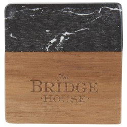 Black Marble and Wood Coaster Set