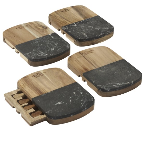 Black Marble Cheese Board Set with Knives Black Marble Cheese Board Set with Knives