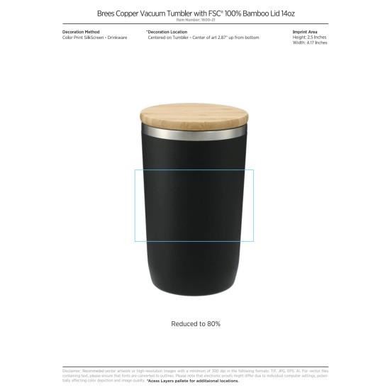 Brees Copper Vac Tumbler w/ FSC Bamboo lid 14oz