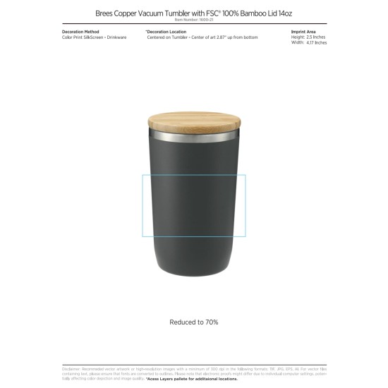 Brees Copper Vac Tumbler w/ FSC Bamboo lid 14oz
