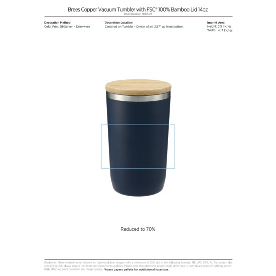 Brees Copper Vac Tumbler w/ FSC Bamboo lid 14oz