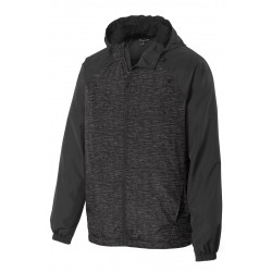 Sport-Tek Heather Colorblock Raglan Hooded Wind Jacket. JST40