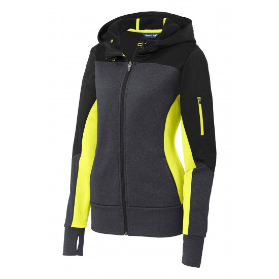 Sport-Tek Ladies Tech Fleece Colorblock Full-Zip Hooded Jacket. LST245