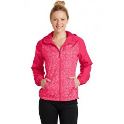 Sport-Tek Ladies Heather Colorblock Raglan Hooded Wind Jacket. LST40