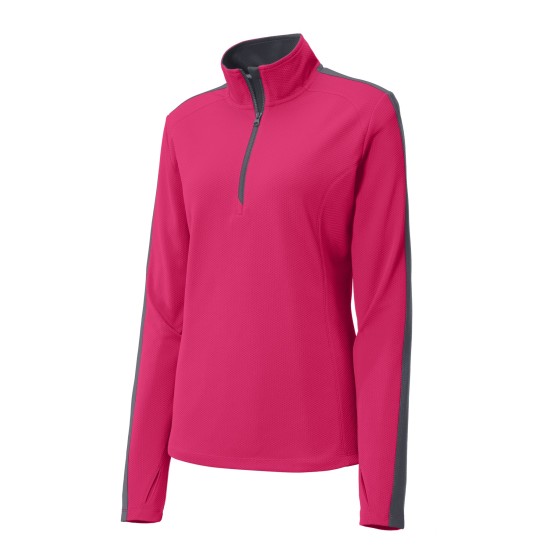 Sport-Tek Ladies Sport-Wick Textured Colorblock 1/4-Zip Pullover. LST861