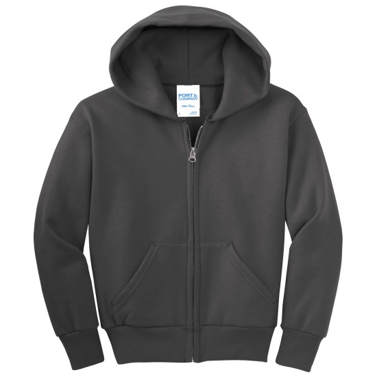 Port & Company® - Youth Core Fleece Full-Zip Hooded Sweatshirt.  PC90YZH