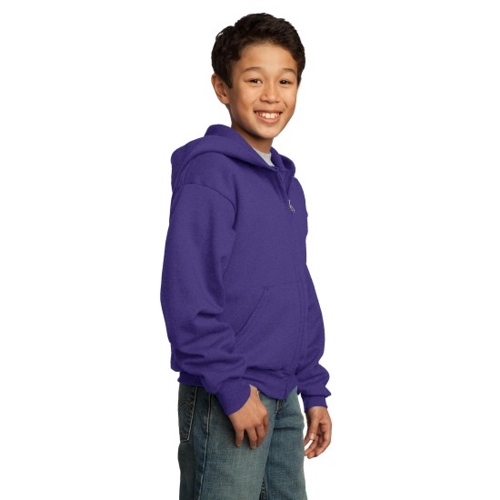 Port & Company® - Youth Core Fleece Full-Zip Hooded Sweatshirt.  PC90YZH
