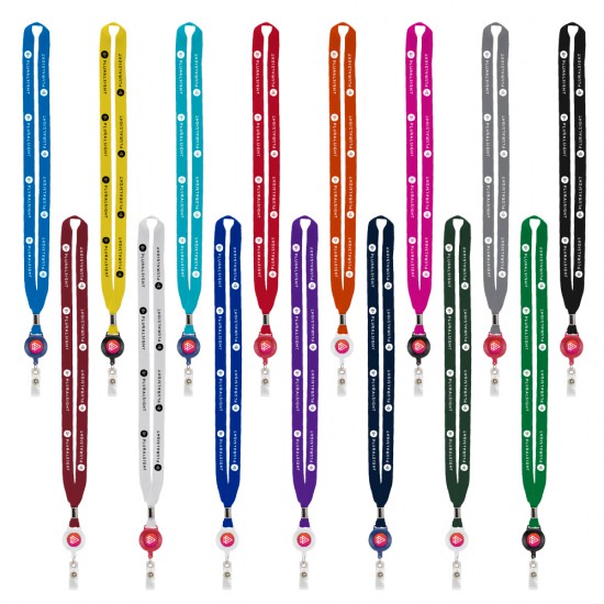 Import Rush 5/8" Polyester Lanyard with Silver Crimp & Badge Reel Import Rush 5/8" Polyester Lanyard with Silver Crimp & Badge Reel
