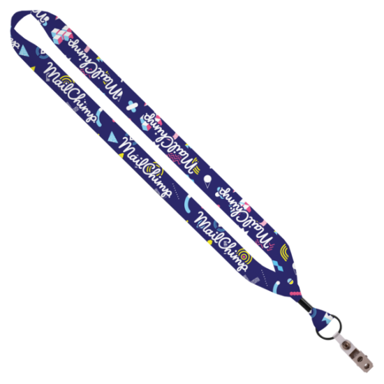 3/4" Dye-Sublimated Lanyard with Metal Crimp, Split-Ring & Bulldog Clip