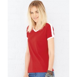 LAT - Women's Retro Ringer Fine Jersey V-Neck Tee