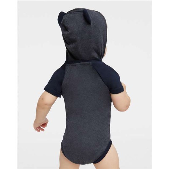 Fine Jersey Infant Short Sleeve Raglan Bodysuit with Hood & Ears - 4417