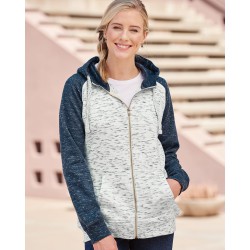 J. America - Women’s Mélange Fleece Colorblocked Full-Zip Sweatshirt