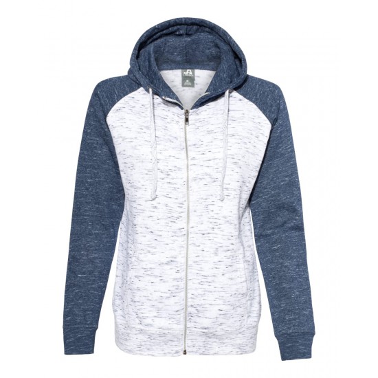 J. America - Women’s Mélange Fleece Colorblocked Full-Zip Sweatshirt