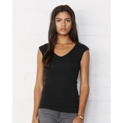 BELLA + CANVAS - Women's Cap Sleeve Sheer Mini Rib V-neck Tee