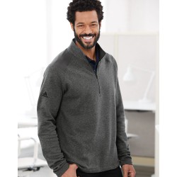 Adidas - Heathered Quarter Zip Pullover with Colorblocked Shoulders