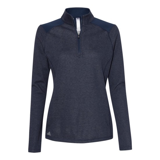 Adidas - Women's Heathered Quarter Zip Pullover with Colorblocked Shoulders