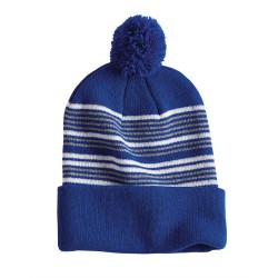 Sportsman - 12" Striped Pom-Pom Knit Beanie